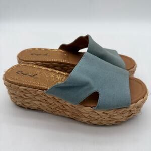 Qupid Denim Boho Casual Plush Espadrille Platform Slip On Sandals 7